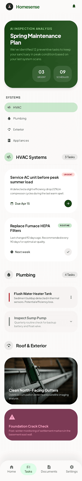 Roots app screenshot showing a project detail with the maintenance plan